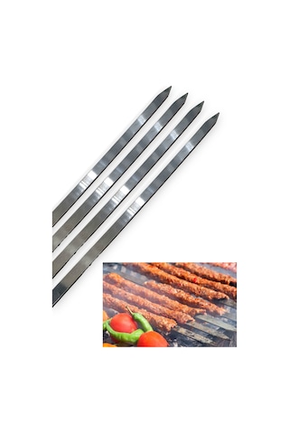 Paslanmaz Çelikten (Krom) 3mm Adana Kebab Şiş 2.5cmx60cm (4 Adet)
