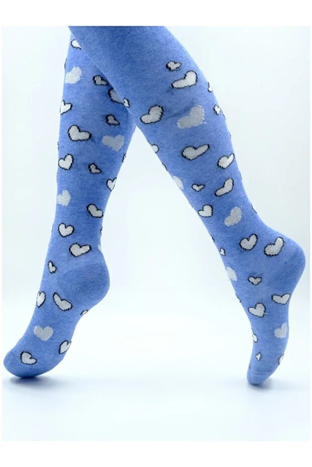 Veraye Socks Kız Külotlu Çorap Simli Kalpli Desen Pamuklu Penye 3'lü Mavi-gri-siyah