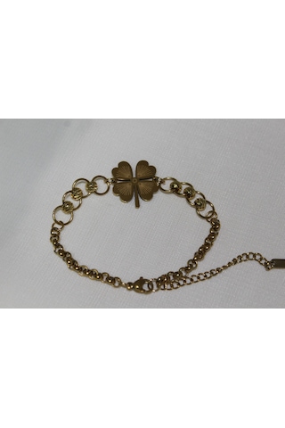 Dört Yapraklı Yonca Zincirli Çelik Bileklik Zarif Ve Anlamlı Tasarım Gold Renk Kadın Bileklik Künye Gold