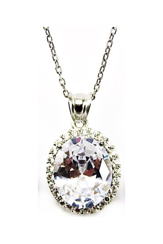 Gümüş Oval Zümrüt Yeşili Kolye