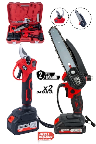 kimmer plus 21 v Çift Akülü Çelik Şanzıman Dal Budama Testeresi ve Makası