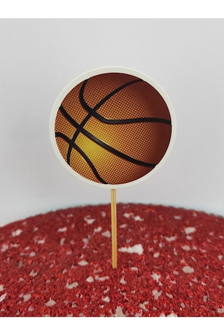 30 Adet Dekoratif Karton Basket Topu Şeklinde Pasta Kürdanı 6,5 Cm