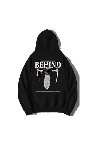 Brz Collection Unisex Oversize Behind Anime Hoodie Siyah Siyah