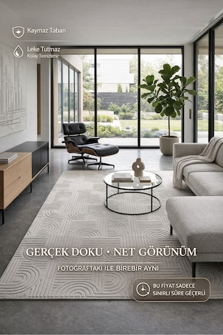 Özel Ölçü Salon Halısı Kaymaz Taban Leke Tutmaz 6017 Gri Yıkanabilir Modern Stil Gri - 864352427 Gri
