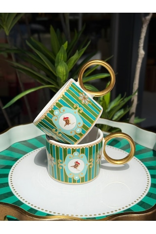 2'li Lüks Piano Bird Green Kupa-4458 Yeşil