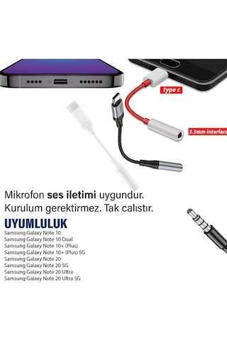 Note10/20 Ultra-plus Type-c 3.5mm Dönüştürücü Çevirici Kulaklık