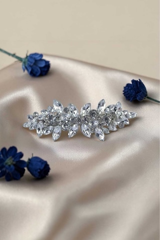 Gypsophile Saç Aksesuarı Işıltılı Kristal Taşlı, Markiz Kesim Şık Kadın Saç Tokası Gümüş