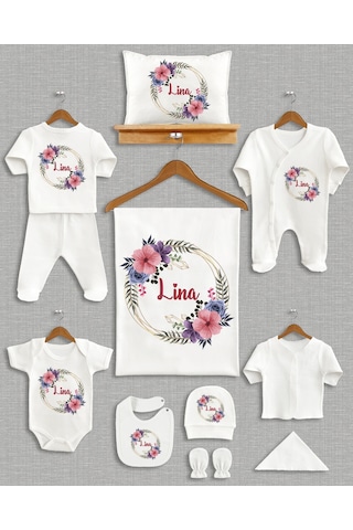 İsme Özel 11 Parça Organik Bebek Hastane Çıkışı Seti Ekru