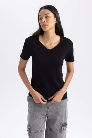 Defacto Slim Fit Kısa Kollu Tişört B0647ax23smbk81 Siyah