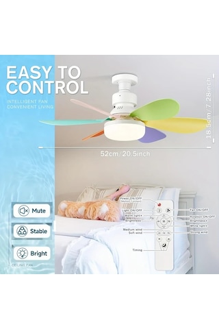 Xuweiwei Uzaktan Kumandali Akilli Tavan Fani 40w 52 07cm Cok Renkli 3 Hiz Ayarlı Led Aydinlatma E26 E27 Ampul Zamanalayici Yatak Oturma Odasi Garaj