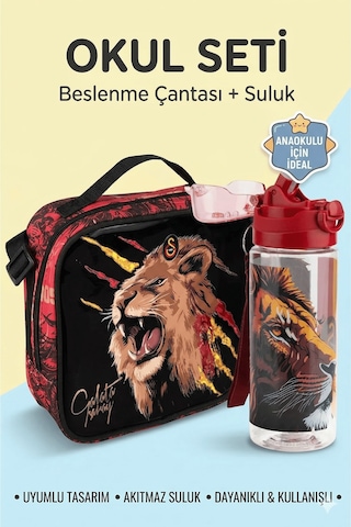 Galatasaray Lisanslı Aslan Baskılı Beslenme Çantası Ve 500 Ml Suluk Sarı - Kırmızı