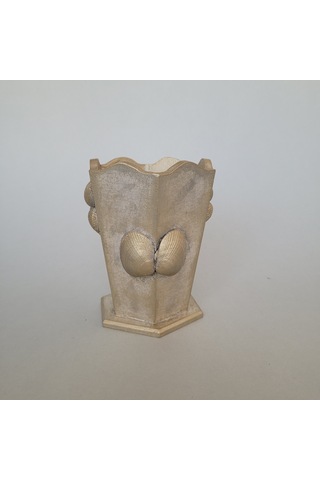 Âric Ahşap Vazo Deniz Kabuklu Eskitme-beyaz/gümüş Altın