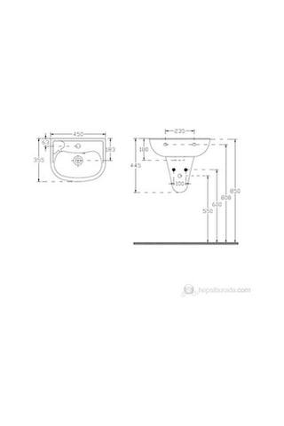 Ece Banyo 45x35 cm Yarım Ayaklı Lavabo Seti - Batarya Delikli Beyaz