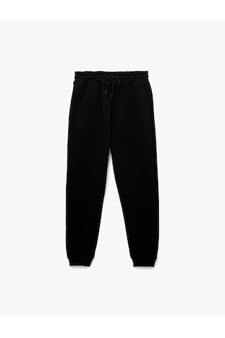 Koton Beli Bağcıklı Şardonlu Yüksek Bel Oversize Jogger Spor Eşofman Altı Siyah 6wak40122nk Siyah