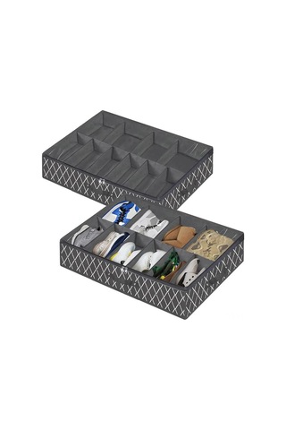 Yatak Altı Ayakkabı Organizeri Düz Fermuarlı Toz Geçirmez Nonwoven Kumaş 10 Bölmeli Yumuşak Bölme Yatak Altı Ayakkabı Kutusu Spor Ayakkabılar İçin - Siyah Diğer