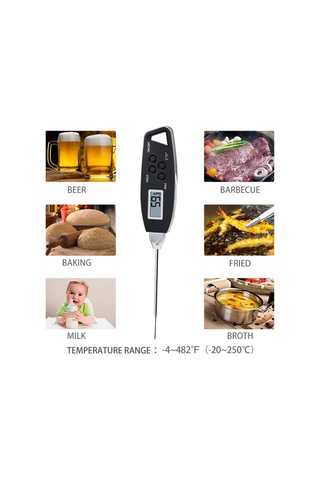 Jeemson Dijital 304 Paslanmaz Çelik İç Pili Ipx6 Su Geçirmez 4 Saniye Hızlı Ölçüm Magnetlı Bbq Pişirme Et Sıcaklık Ölçer Siyah Çok Renkli