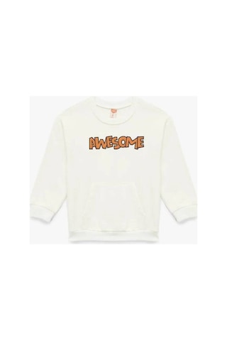 Koton Bebek Uzun Kollu Bisiklet Yaka Şardonlu Pamuklu Sweatshirt Ekru
