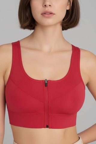 Gigi Luxe Kadın Fermuarlı Crop Kadın Fermuarlı Büstiyer Kırmızı Kırmızı