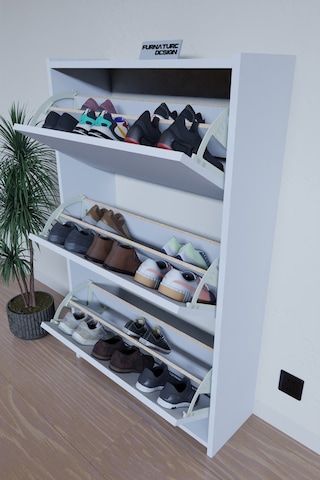 Düşer Kapak Duvara Monte Kayar 3 Raflı Ayakkabılık - Beyaz Diğer