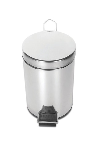 Paslanmaz Pedallı 8 Lt Çöp Kovası - Klozet Fırçası 2'li Banyo Seti Gri