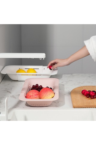 Mufunye Gri Plastik Genişletilebilir Mutfak Sıvı Çıkarıcı Sepeti - Sebze Meyve Yıkama, Sulama Ve Depolama İçin Lavabo Rakımı Gri