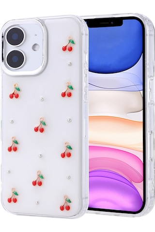 Zore Apple Uyumlu iPhone 11 Kılıf Airbag Tasarımlı Simli Şeffaf Kutup Kapak - Kiraz Şeffaf