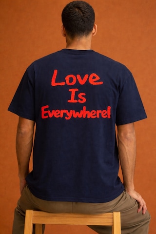 Tarz Cool Erkek Oversize Tişört "love Is Everywhere" Baskılı Basic Pamuklu T-shirt Lacivert