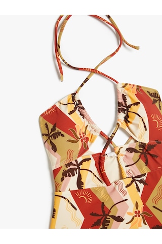 Koton Çiçekli Halter Yaka Mayokini Astarlı Çıkarılabilir Pedli Kahverengi Desenli 4sak20130mm Kahverengi