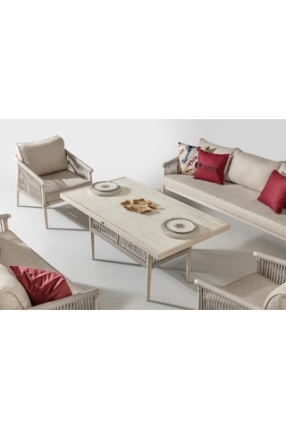 Calisto 7 Kişilik Bahçe Balkon Oturma Grubu 3+2+1+1 Krem