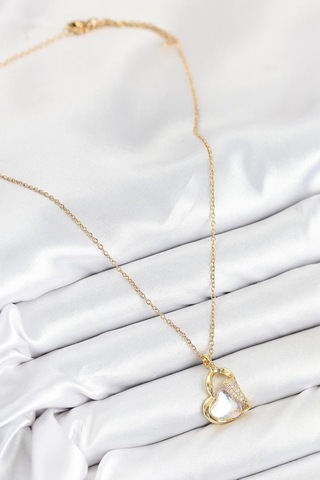 316l Çelik Zirkon Taşlı Kalp Model Gold Renk Kadın Kolye - Tj-bko10523