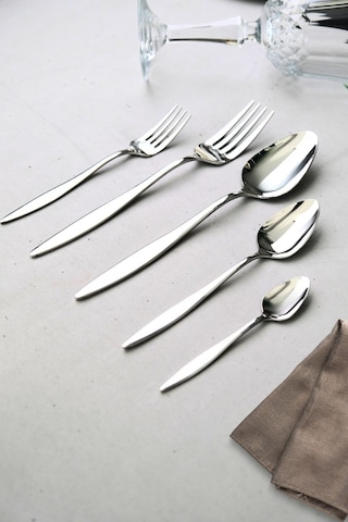 Lugga Ceyda Yemek - Tatlı Çatal Kaşık Ve Çay Kaşık Takımı 12 Kişilik 60 Parça Gri