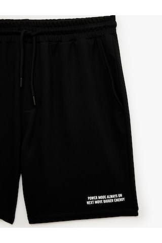 Koton Pamuklu Cepli Straight Fit Beli Bağcıklı Baskılı Spor Şort Siyah 6sam40142nk
