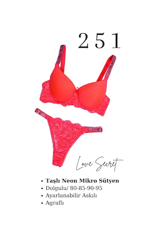 Murays Kadın 3lü Taşlı Mikro Sütyen Takım Pembe/orange/sarı