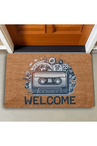 Valerine Life Nostaljik Kaset Ve Müzik Çarkları Welcome Kapı Önü Paspası 45x70cm