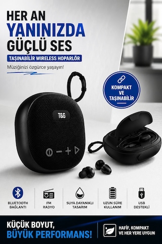 Bluetooth Kulaklıklı Taşınabilir Hoparlör 5w Usb Sd Aux Fm 1500 Mah Kablosuz Speaker Bluetooth V5.3