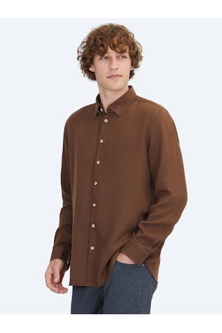 Kip Kahverengi Regular Fit Dokuma Casual Gömlek Kahverengi