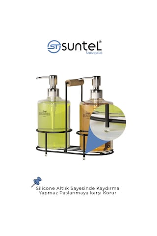 Suntel 2 Li Metal Standlı Plastik Sıvı Sabun Şişesi Sabunluk 500 Ml Siyah