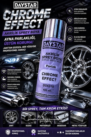Daystar Krom Efekt Sprey Boya 400 Ml Metal, Jant Ve Aksesuar Boyası Çok Renkli