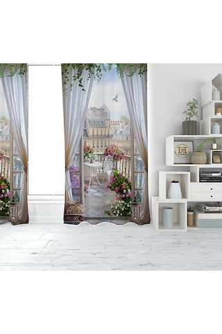 Dijital Baskı Balkon Manzara Tek Kanat Fon Perde Dijital Baskı Balkon Manzara Tek Kanat Fon Perde