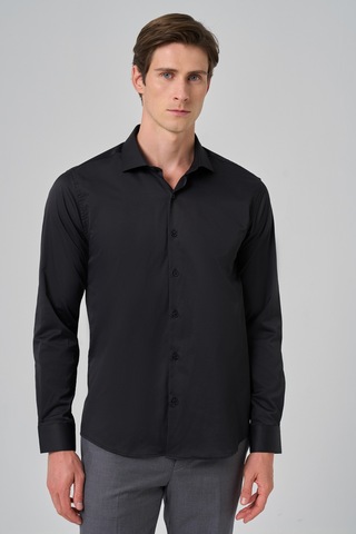 Morven Erkek Siyah Basic Düz Desen İtalyan Yaka Slim Fit Gömlek 26mc004002001 Siyah