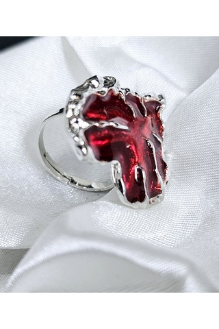 Dükkan Design Ayarlanabilir Kırmızı Mineli Büyük Boy Gotik Kalp Yüzük Kırmızı