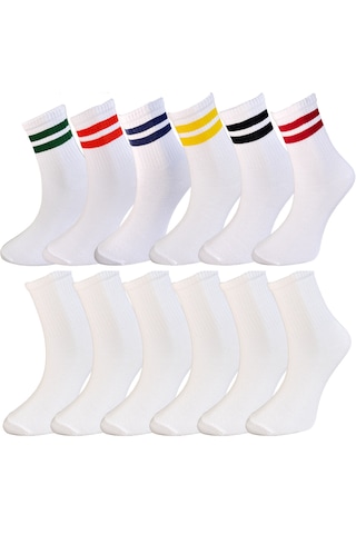 Silk Step 12'lı Paket Casual-spor-kolej -tenis Çorabı Çemberli Ve Beyaz Asorti