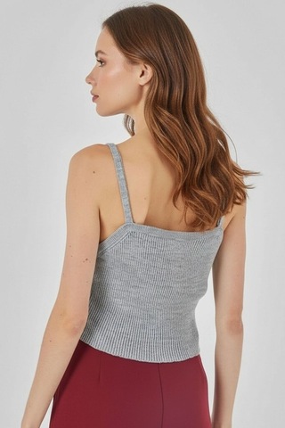 Hiccup Bdart Kare Yaka Ribana Örgü Crop Top Gri