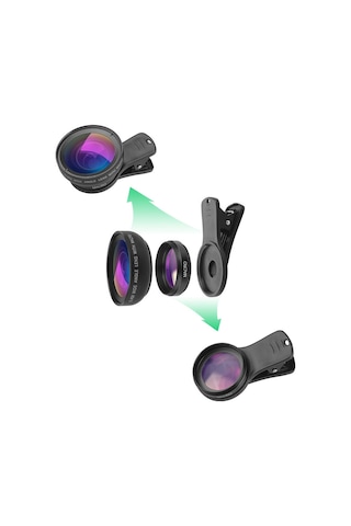 Samdoo Apexel Apl-0.45wm Cep Telefonu Lens Seti: 0.45x Geniş Açı + 12.5x Makro, Evrensel Klem, Temizlik Mendili Ve Taşıma Çantası - Siyah