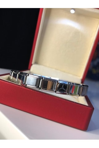 Erkek Kadın Çelik Bileklik - Mercedes Logolu Italyan Charm Nomi Sevgiliye Eşe Babaya Gümüş
