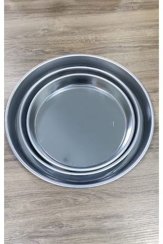 Paslanmaz Çelik 3 Lü Fırın Tepsisi Üçlü Tepsi Gri