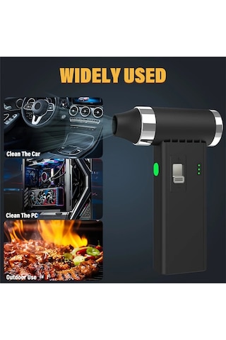 Honeybeeshop Siyah Elektrikli Hava Ufleyici 110000rpm Super Guc Kablosuz 0 100 Hiz Ayarli Jet Fan Hizli Sarj Bilgisayar Klavye Ev Arac Toz Ufleyici