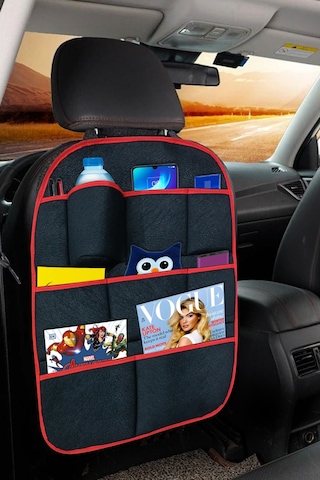 Elit Siyah-Kırmızı Araç Koltuk Arkası Organizer-Eşya Düzenleyici