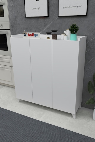 Bofigo 3 Kapaklı Çok Amaçlı Dolap Çok Amaçlı Mutfak Dolabı Kumsal Beyaz