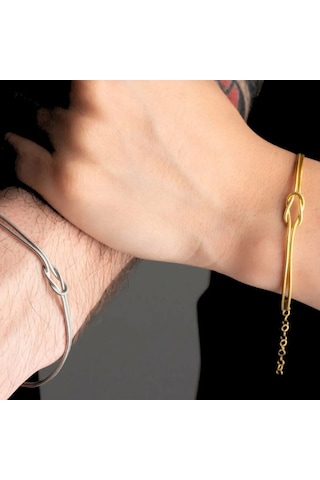 Vaoov 925 Ayar Gümüş Aşk Düğümü Çift Bilekliği Altın - Gümüş